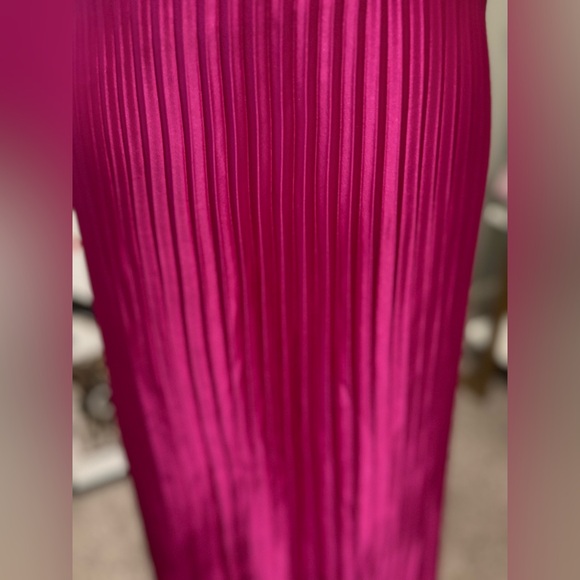 Amsale Deep Plunge Front & Back Midi Dress Pleated Skirt Bright Pink 16 NWT - Picture 9 of 12